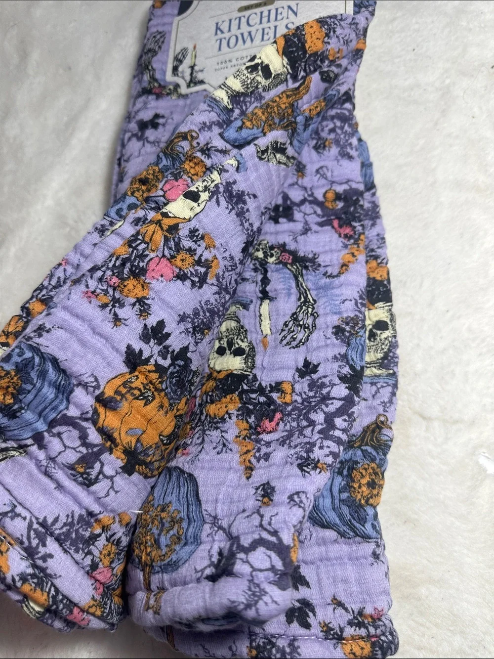 Envogue Halloween set of 2 skull and pumpkin cotton guaze kitchen towels